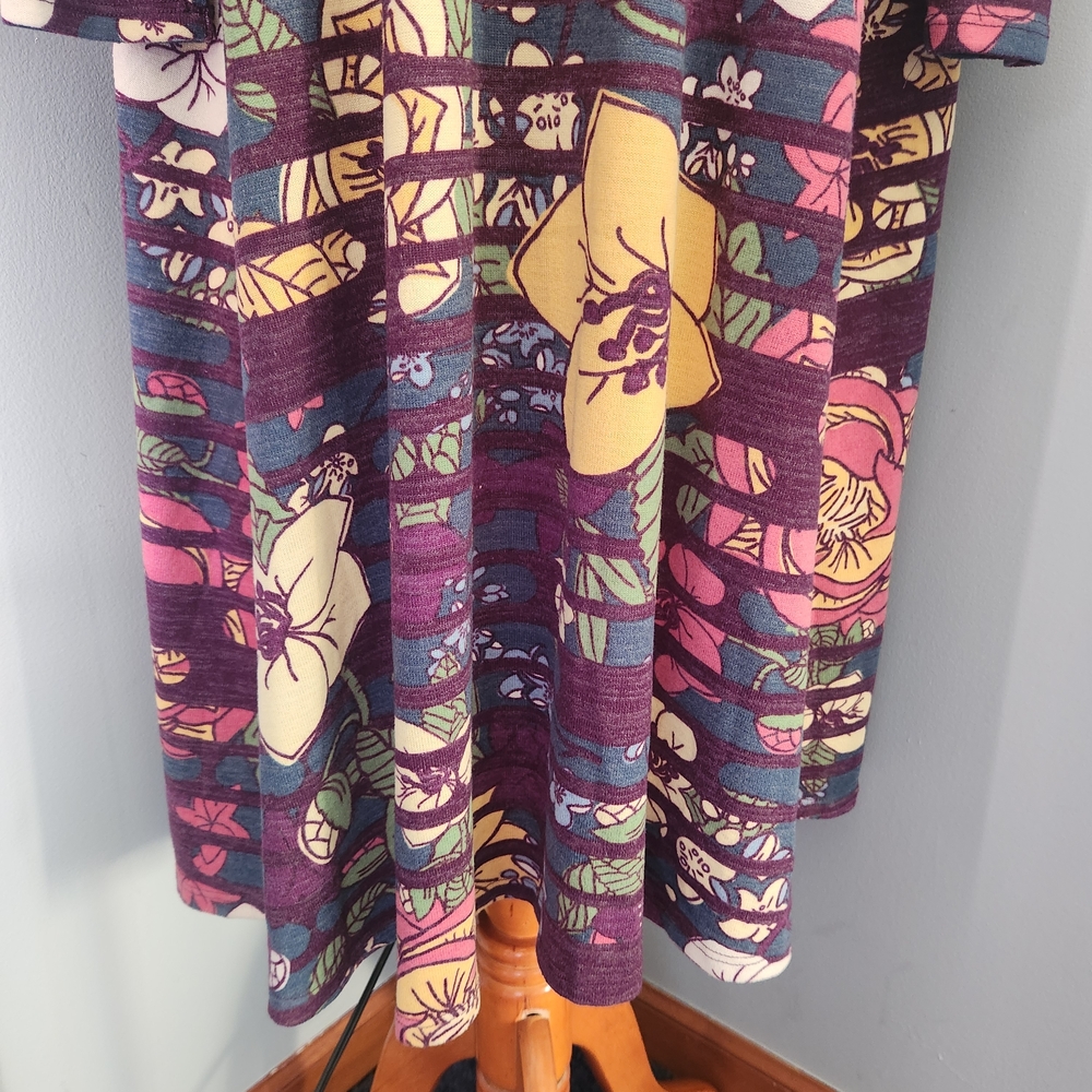 LuLaRoe Janet duster cardigan featuring a purple, floral, and Striped Pattern - Picture 9 of 14